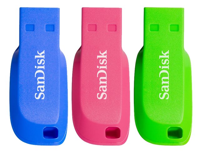 Sandisk Usb Stick Cruzer Blade 32 Gb Blue Pink Green 3 Stuks