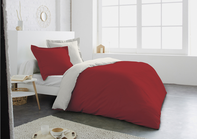 Home Linen Dekbedovertrek Bicolore Katoen Rood Ivoor 140 X 200 Cm