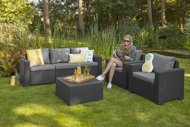 Allibert Ensemble Lounge California Graphite Avec Canape 3 Places